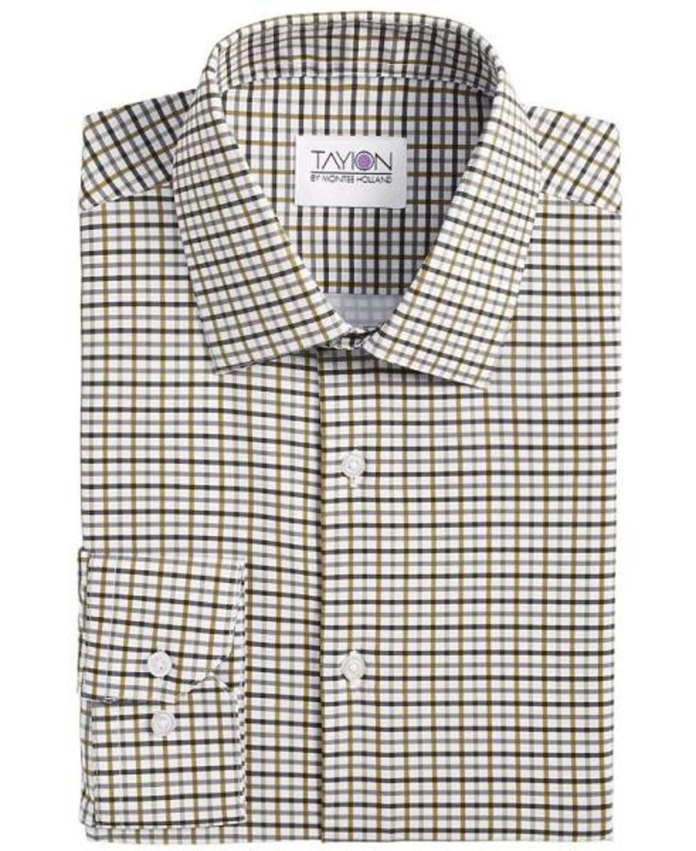 Tayion by Montee Holland Men’s White Black & Gold Plaid Slim-Fit Dress Shirt